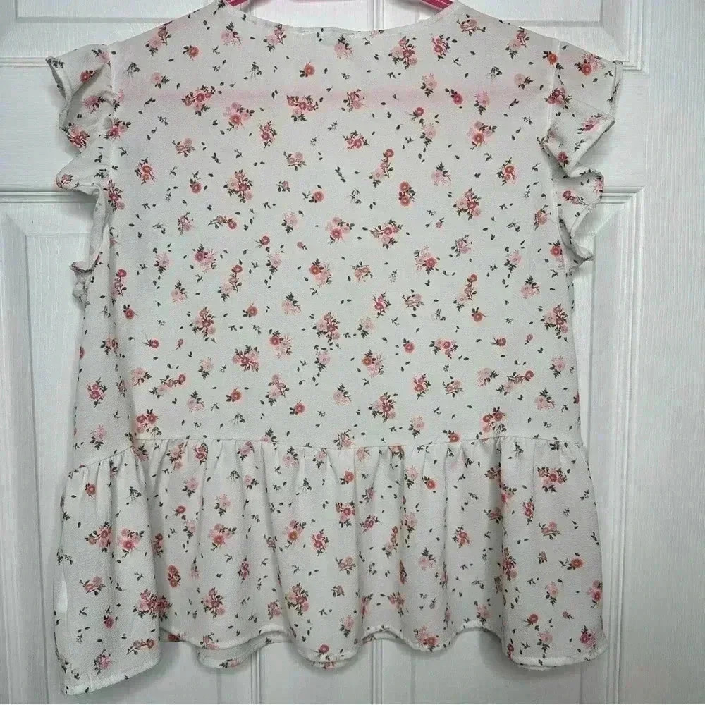 Ardene  Peplum Top White/Pink/Red Floral Size Large - Picture 12 of 16